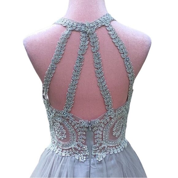 MAY QUEEN COUTURE DRESS PROM HOMECOMING WEDDING FORMAL SEQUIN STRAPPY SILVER 8 - Picture 10 of 12